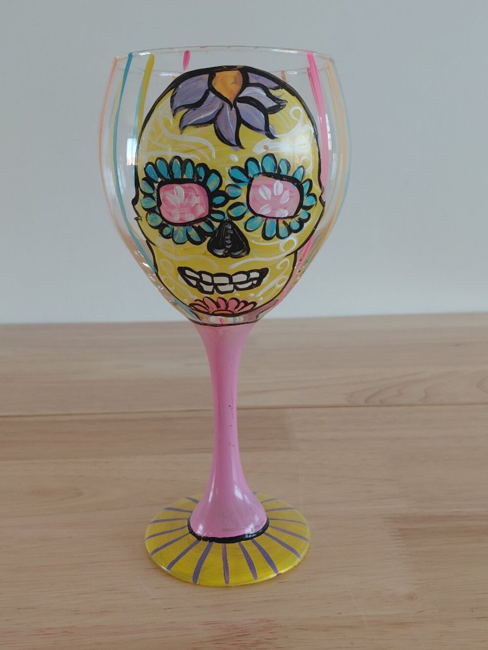 Hand Painted 'Day of the Dead" Wine Glass